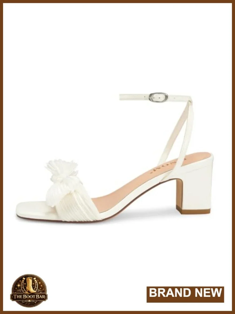 Women's Bow Heeled Sandals Square Toe Ankle Strap Block Heel